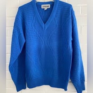 Mens 1990 Classic Carolina Blue V-Neck Textured Spring Easter Sweater Size XL